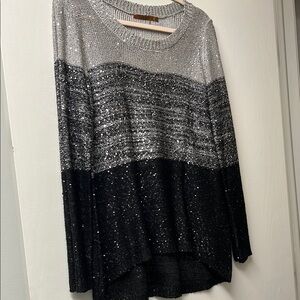 Belldini Silver and Black Sequin Sweater